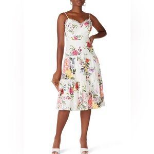 Marchesa Notte Floral Eyelet Trim Dress